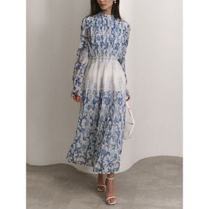 Commense Plant Pattern Printed Pleated Long‎ Dress Size Med